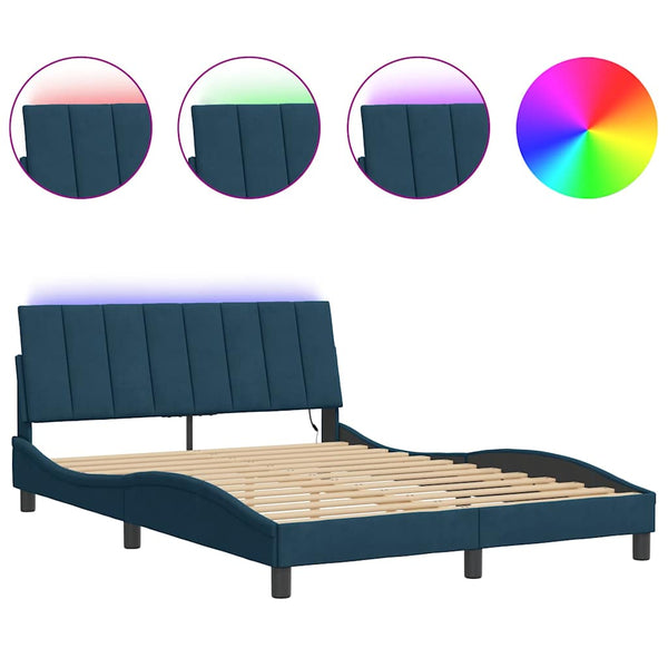 Bettgestell mit LED Blau 140x200 cm Samt
