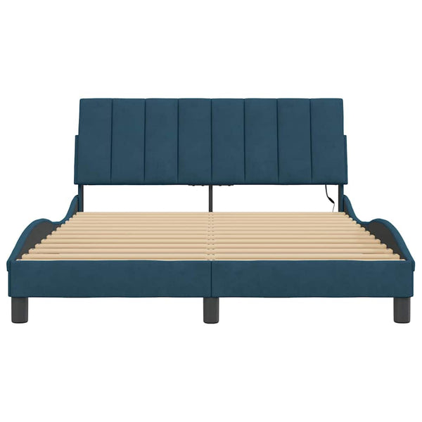 Bettgestell mit LED Blau 140x200 cm Samt