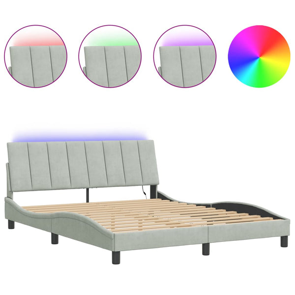 Bettgestell mit LED Hellgrau Samt 160x200 cm