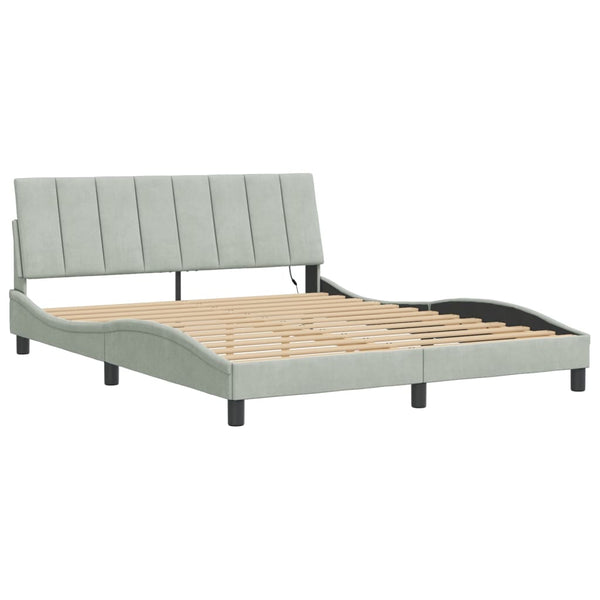 Bettgestell mit LED Hellgrau Samt 160x200 cm