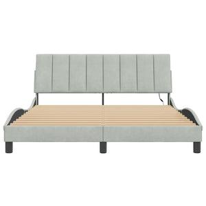 Bettgestell mit LED Hellgrau Samt 160x200 cm