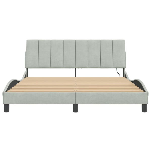 Bettgestell mit LED Hellgrau Samt 160x200 cm