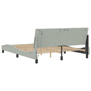 Bettgestell mit LED Hellgrau Samt 160x200 cm