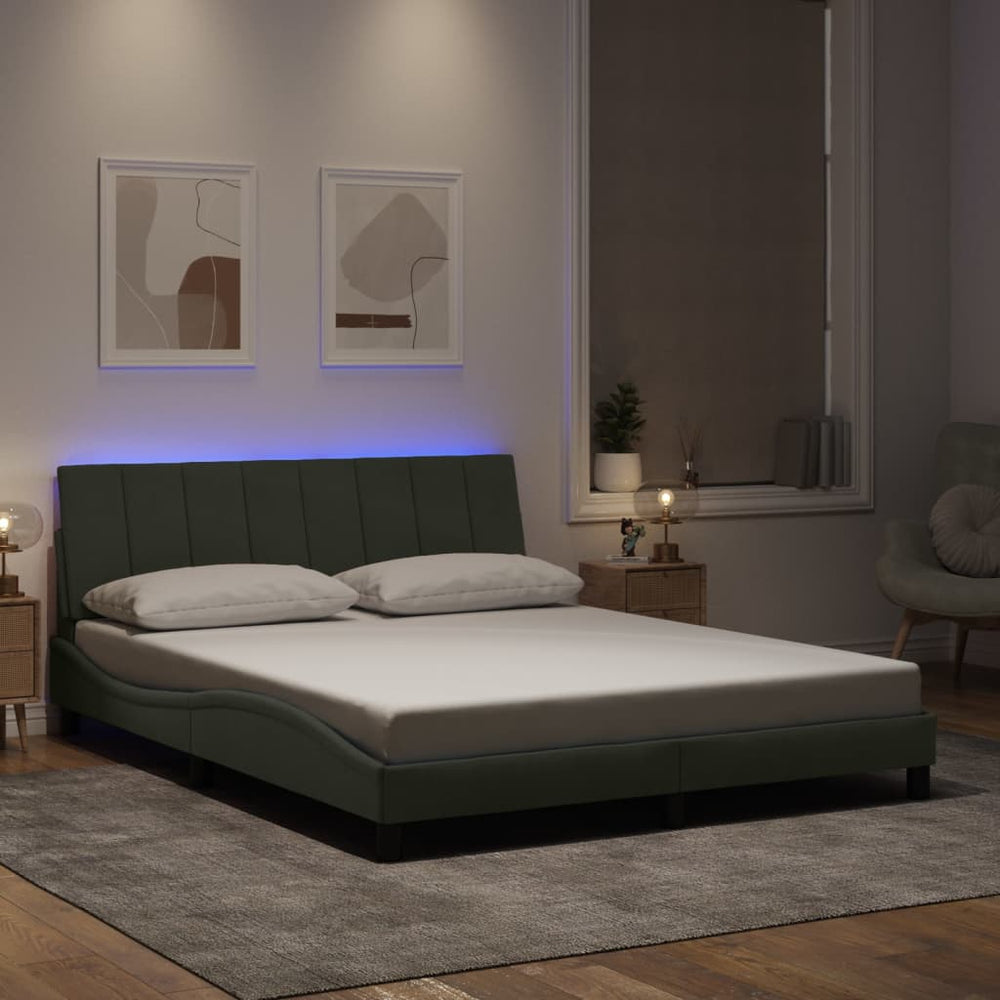 Bettgestell mit LED Hellgrau Samt 160x200 cm