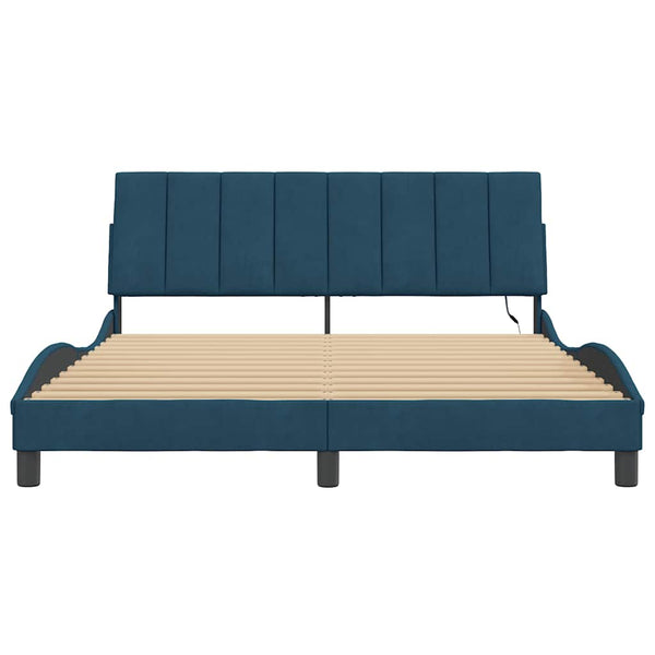 vidaXL Cadre de lit avec LED sans matelas "Hanko" bleu 160x200 cm Velours
