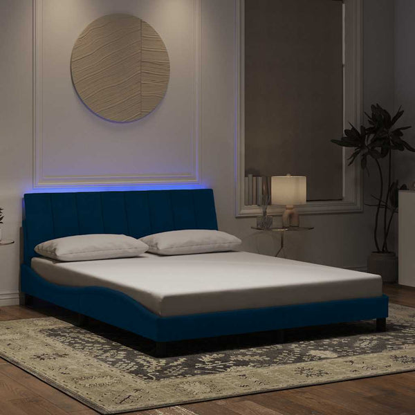 vidaXL Cadre de lit avec LED sans matelas "Hanko" bleu 160x200 cm Velours