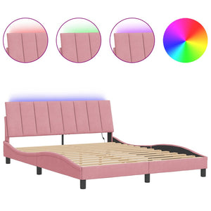Bettgestell mit LED Rosa Samt 160x200 cm