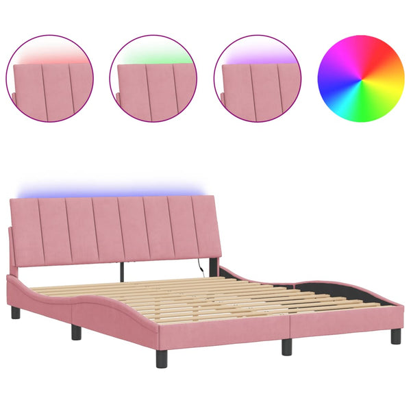 Bettgestell mit LED Rosa Samt 160x200 cm