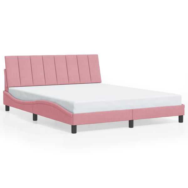 Bettgestell mit LED Rosa Samt 160x200 cm