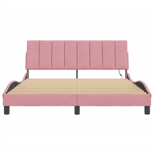Bettgestell mit LED Rosa Samt 160x200 cm