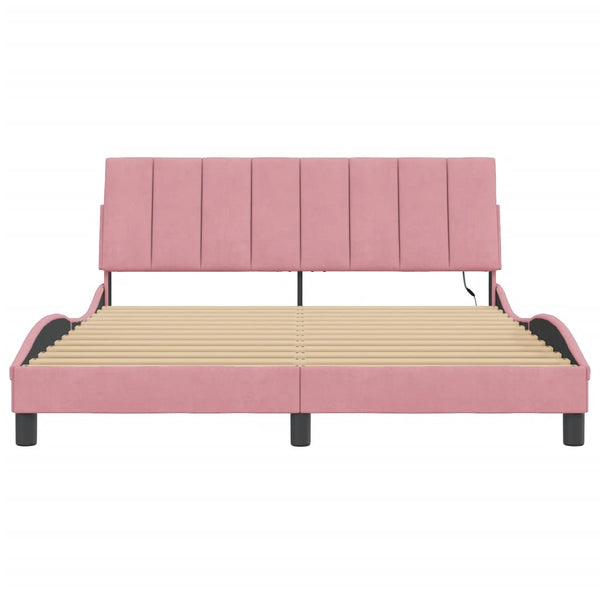 Bettgestell mit LED Rosa Samt 160x200 cm