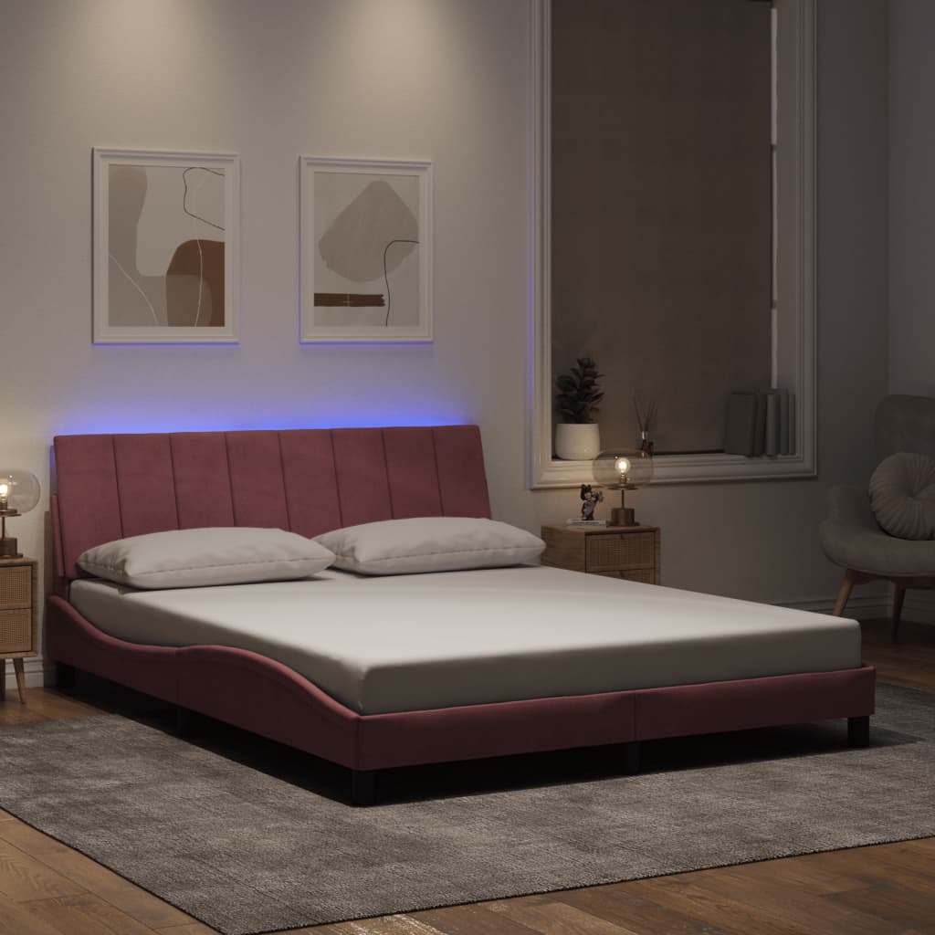 Bettgestell mit LED Rosa Samt 160x200 cm