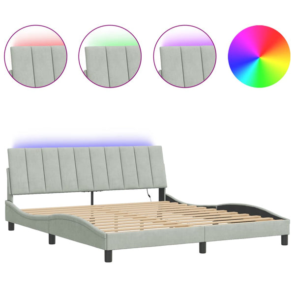 Bettgestell mit LED Hellgrau 180x200 cm Samt