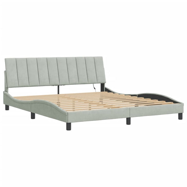 Bettgestell mit LED Hellgrau 180x200 cm Samt