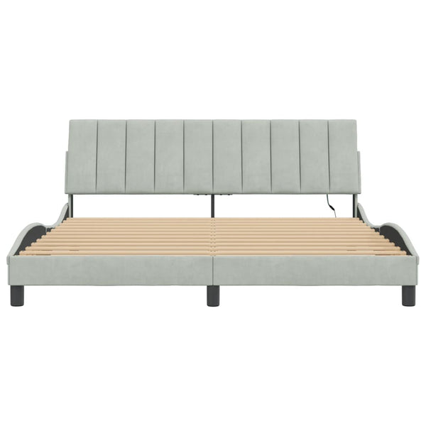 Bettgestell mit LED Hellgrau 180x200 cm Samt