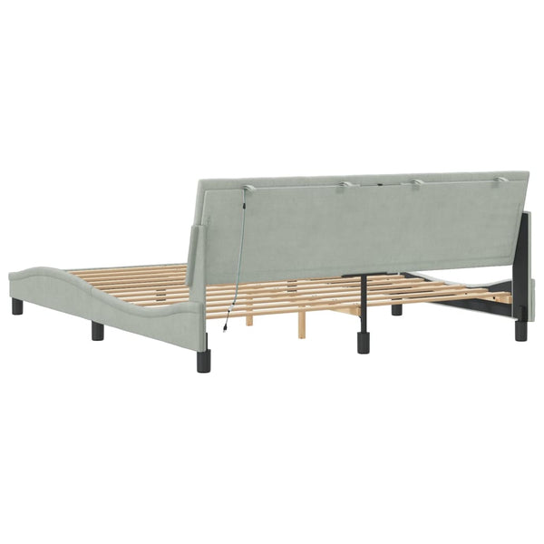 Bettgestell mit LED Hellgrau 180x200 cm Samt