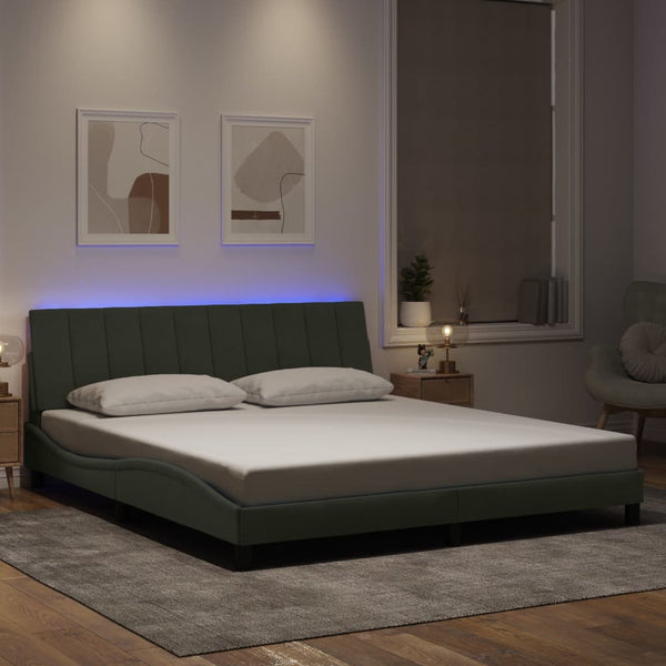 Bettgestell mit LED Hellgrau 180x200 cm Samt