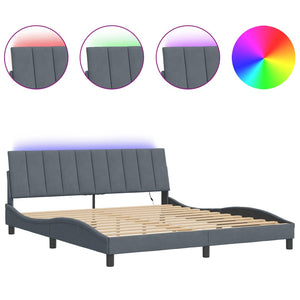Bettgestell mit LED Dunkelgrau Samt 180x200 cm