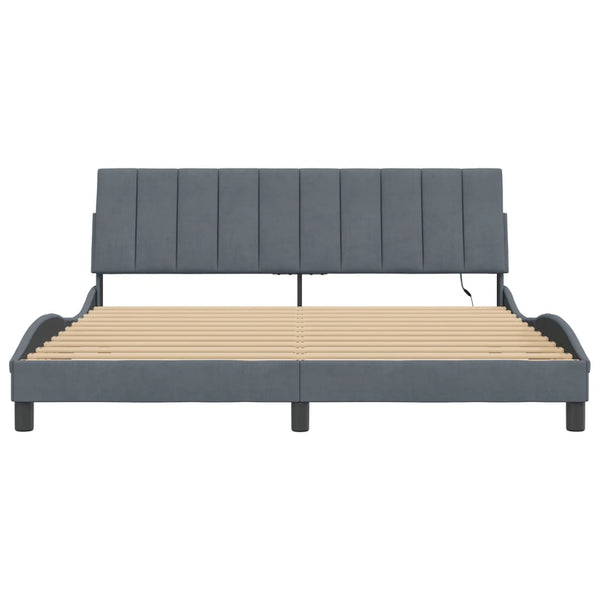 Bettgestell mit LED Dunkelgrau Samt 180x200 cm