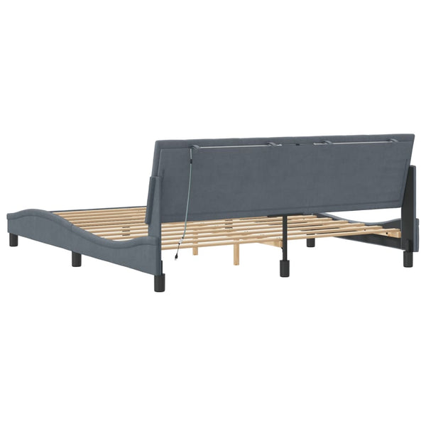 Bettgestell mit LED Dunkelgrau Samt 180x200 cm