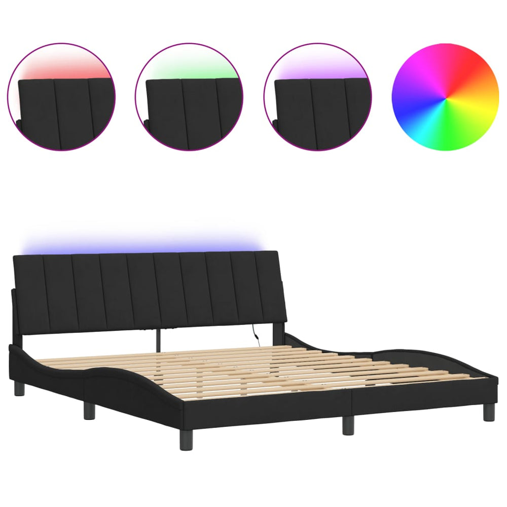 vidaXL Cadre de lit avec LED sans matelas "Hanko" noir 180x200 cm velours