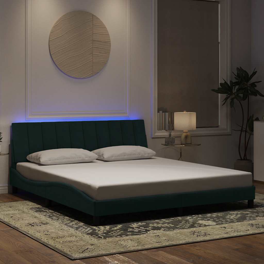 vidaXL Cadre de lit avec LED sans matelas "Hanko" Vert foncé 180x200 cm Velours