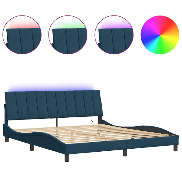 Bettgestell Blau 180x200 cm mit LED Samt