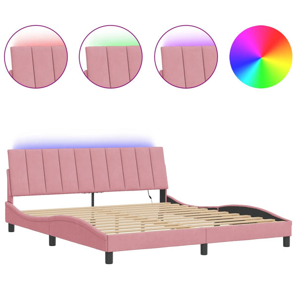 Bettgestell mit LED Rosa Samt 180x200 cm