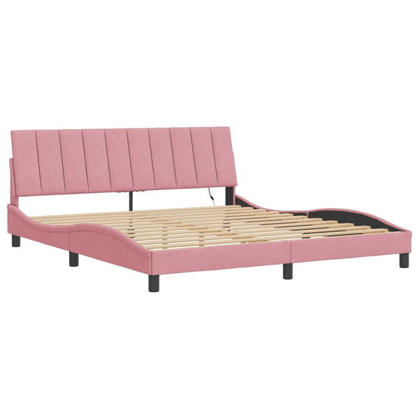 Bettgestell mit LED Rosa Samt 180x200 cm
