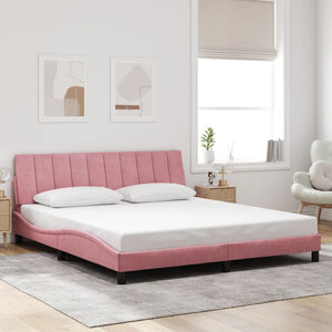 Bettgestell mit LED Rosa Samt 180x200 cm