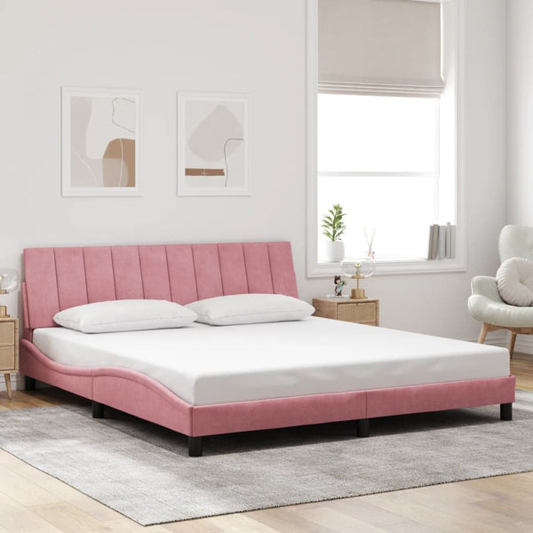 Bettgestell mit LED Rosa Samt 180x200 cm