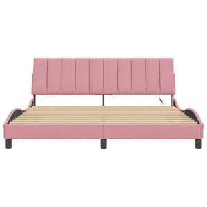 Bettgestell mit LED Rosa Samt 180x200 cm
