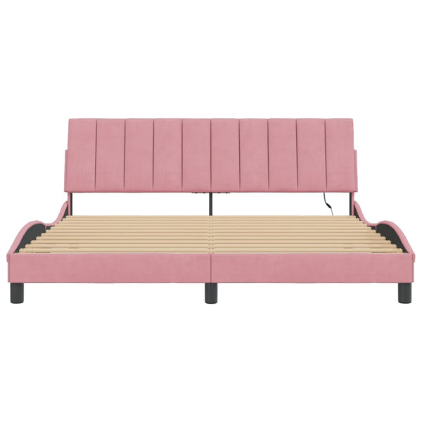 Bettgestell mit LED Rosa Samt 180x200 cm
