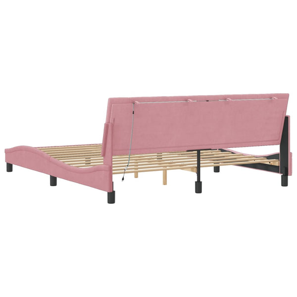 Bettgestell mit LED Rosa Samt 180x200 cm