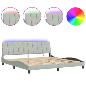 Bettgestell mit LED Hellgrau Samt 200x200 cm
