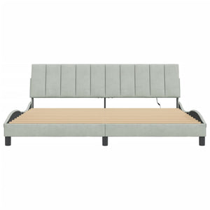 Bettgestell mit LED Hellgrau Samt 200x200 cm