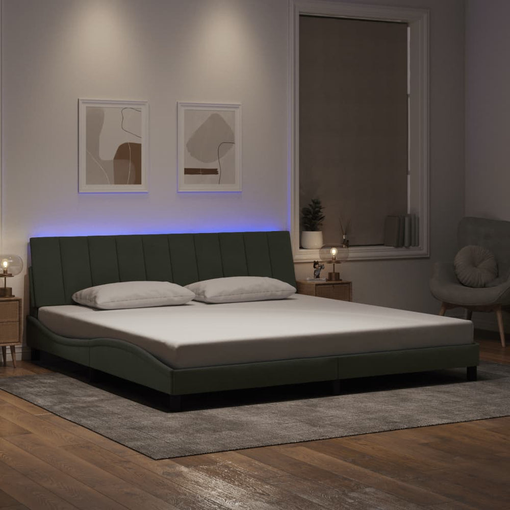 vidaXL Cadre de lit avec LED sans matelas "Hanko" Gris clair 200x200 cm Velours