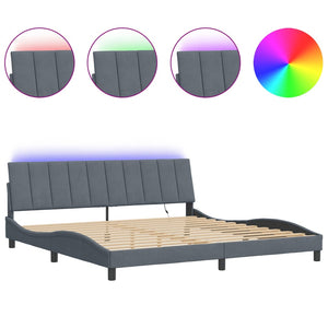 vidaXL Cadre de lit LED sans matelas "Hanko" Gris foncé 200x200 cm Velours