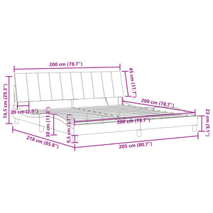 vidaXL Cadre de lit LED sans matelas "Hanko" Gris foncé 200x200 cm Velours