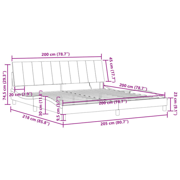 vidaXL Cadre de lit LED sans matelas "Hanko" Gris foncé 200x200 cm Velours