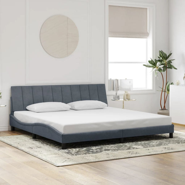 vidaXL Cadre de lit LED sans matelas "Hanko" Gris foncé 200x200 cm Velours