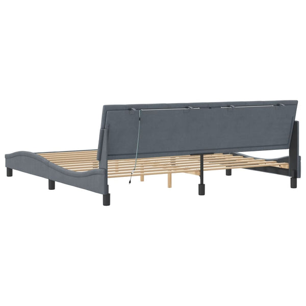 vidaXL Cadre de lit LED sans matelas "Hanko" Gris foncé 200x200 cm Velours