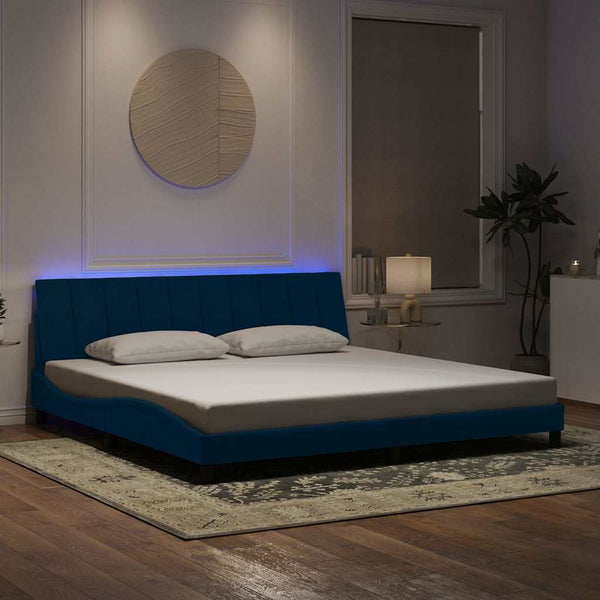 Bettgestell mit LED Blau 200x200 cm Samt