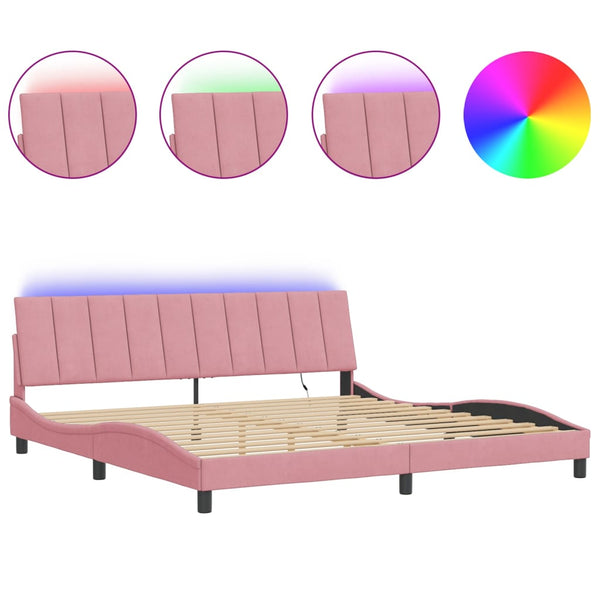 vidaXL Cadre de lit avec LED sans matelas "Hanko" rose 200x200 cm Velours
