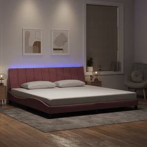 vidaXL Cadre de lit avec LED sans matelas "Hanko" rose 200x200 cm Velours