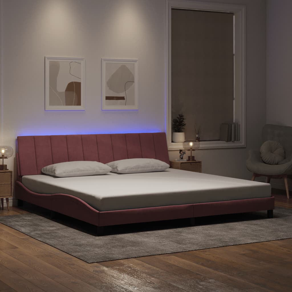 vidaXL Cadre de lit avec LED sans matelas "Hanko" rose 200x200 cm Velours