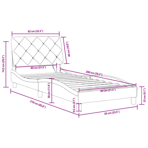 vidaXL Cadre de lit avec LED sans matelas Gris clair 80x200 cm Velours