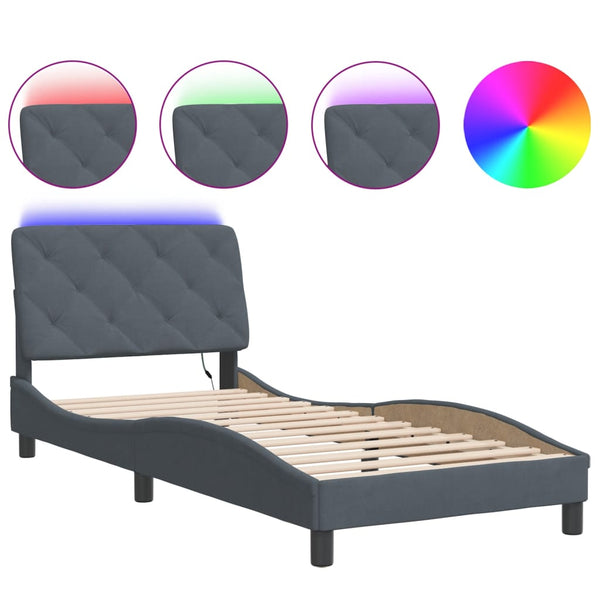 Bettgestell mit LED Dunkelgrau 80x200 cm Samt