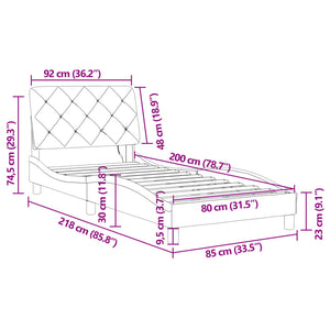 vidaXL Cadre de lit avec LED sans matelas Noir 80x200 cm Velours