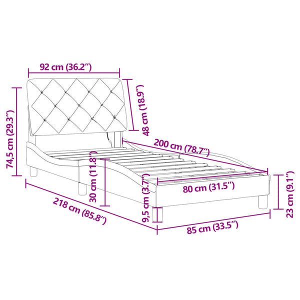 vidaXL Cadre de lit avec LED sans matelas Noir 80x200 cm Velours